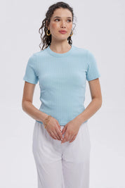 Polera Mujer Rib Crop Lisa Celeste