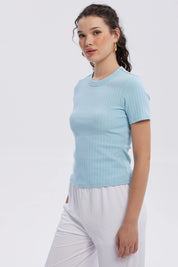 Polera Mujer Rib Crop Lisa Celeste