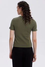 Polera Mujer Rib Crop Lisa Verde Musgo