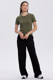 Polera Mujer Rib Crop Lisa Verde Musgo