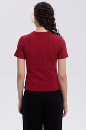 Polera Mujer Rib Crop Lisa Rojo Oscuro