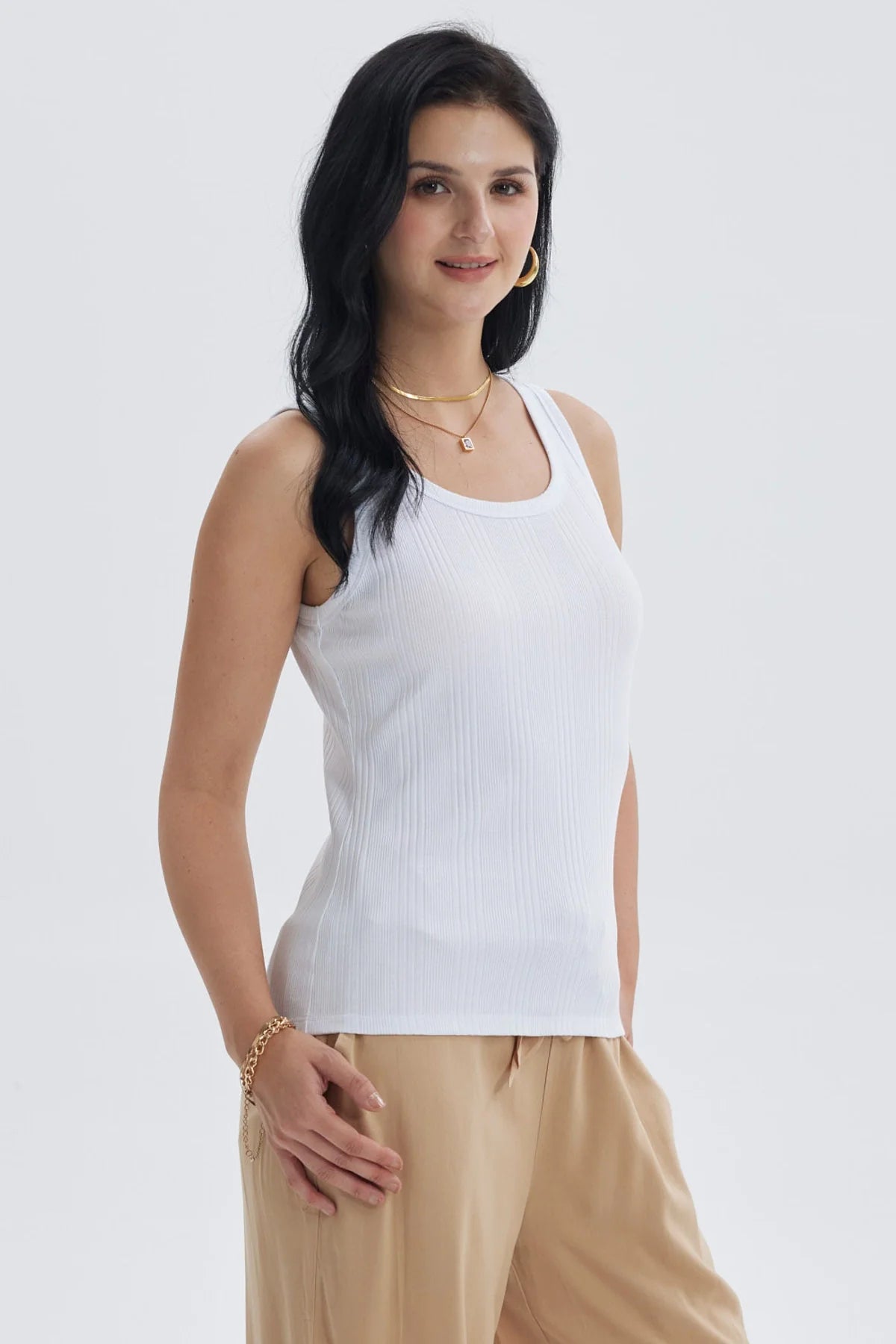 Polera Mujer Rib Lisa Blanco