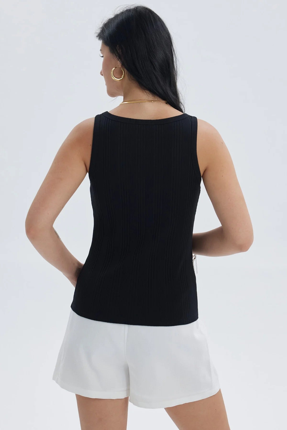 Polera Mujer Rib Lisa Negro