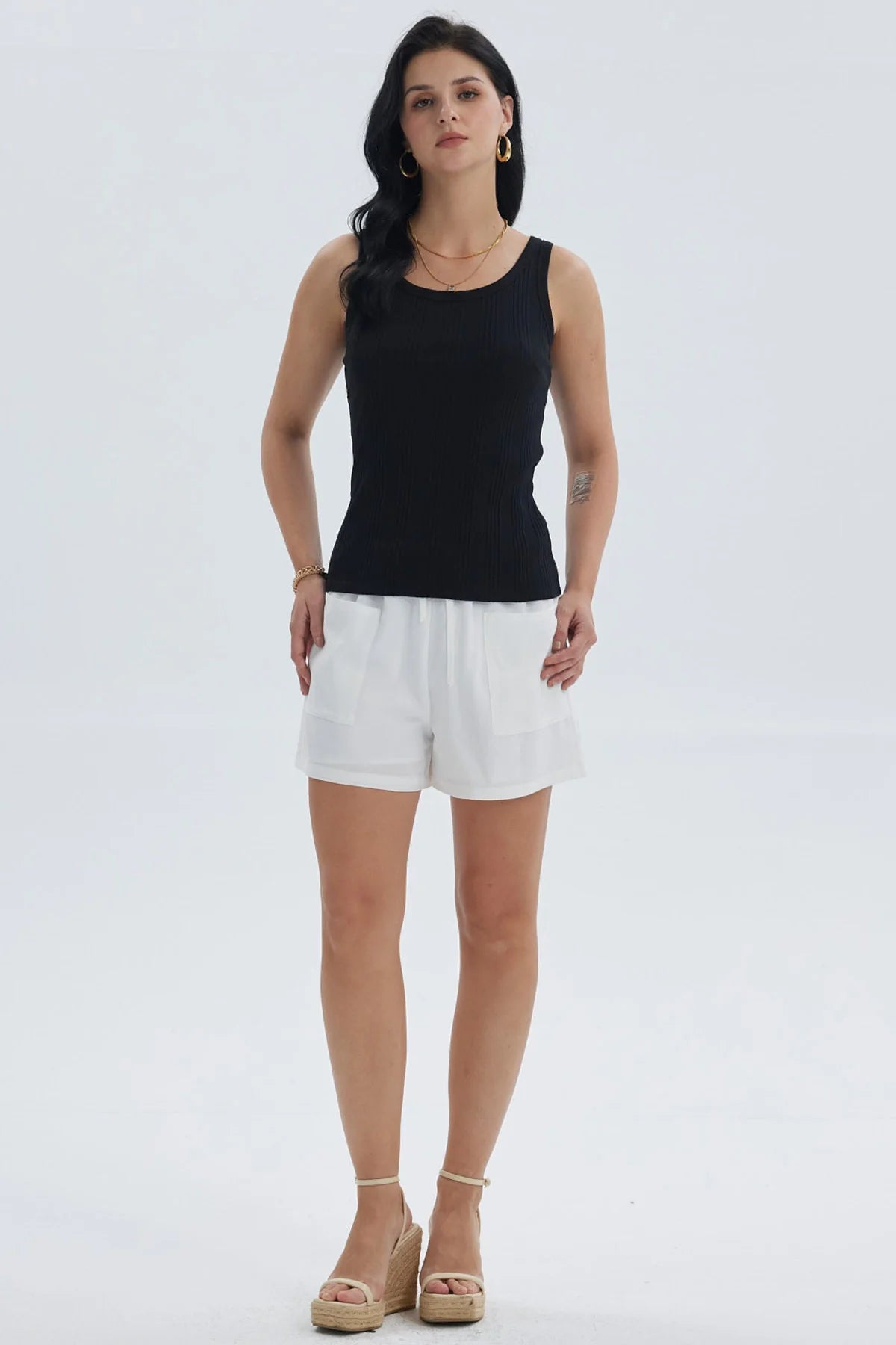 Polera Mujer Rib Lisa Negro