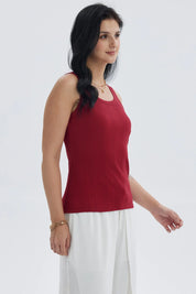 Polera Mujer Rib Lisa Rojo Oscuro