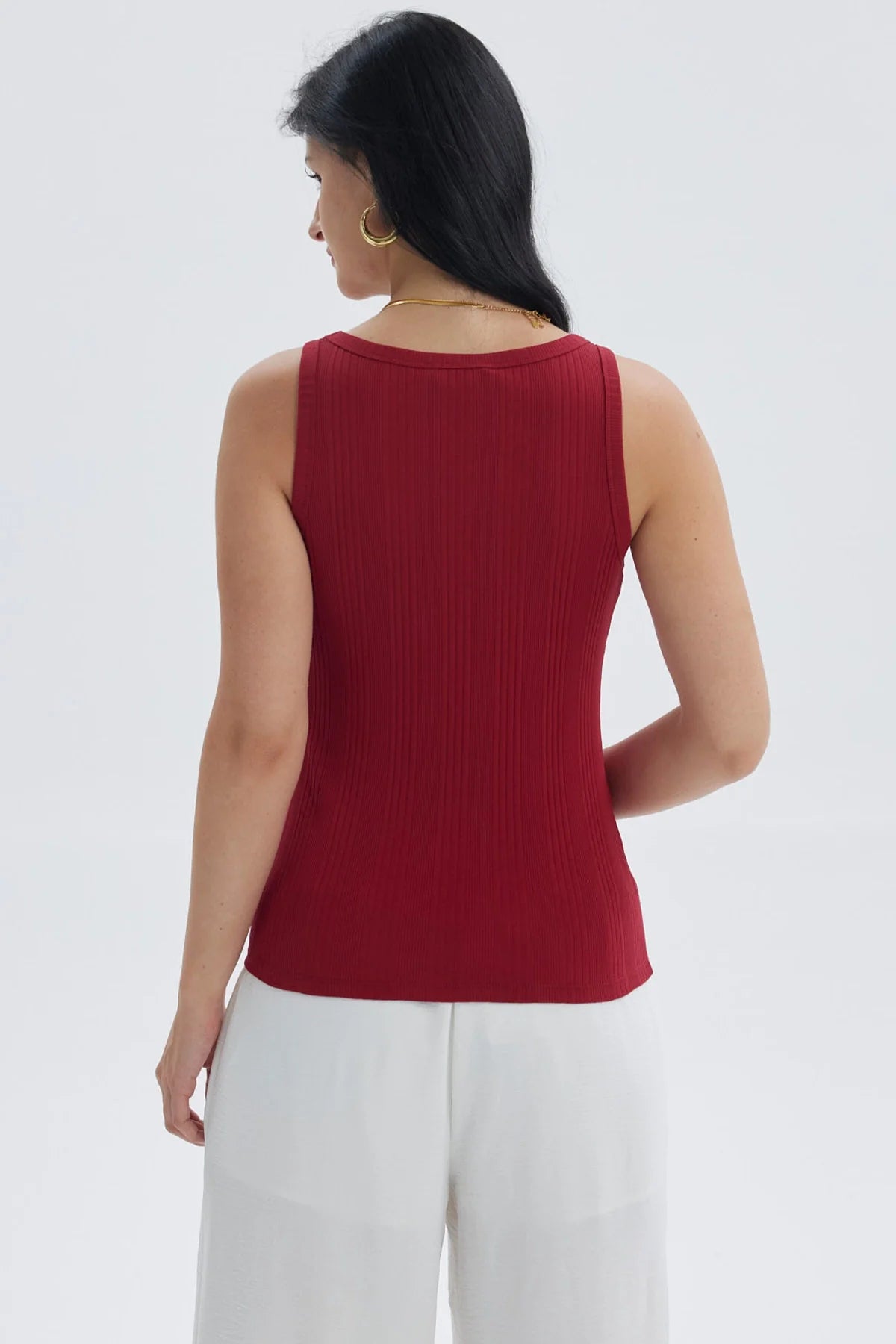 Polera Mujer Rib Lisa Rojo Oscuro