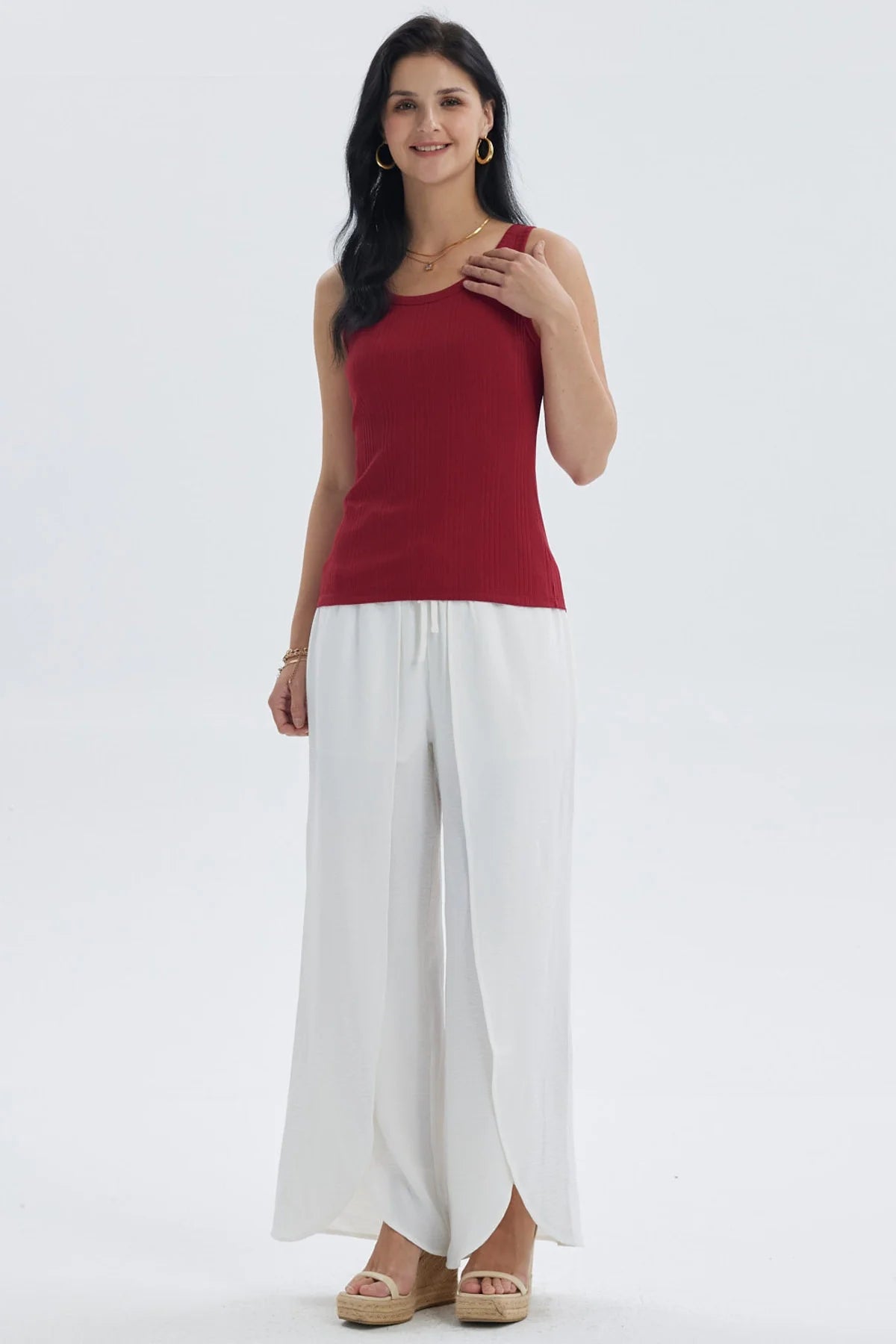 Polera Mujer Rib Lisa Rojo Oscuro