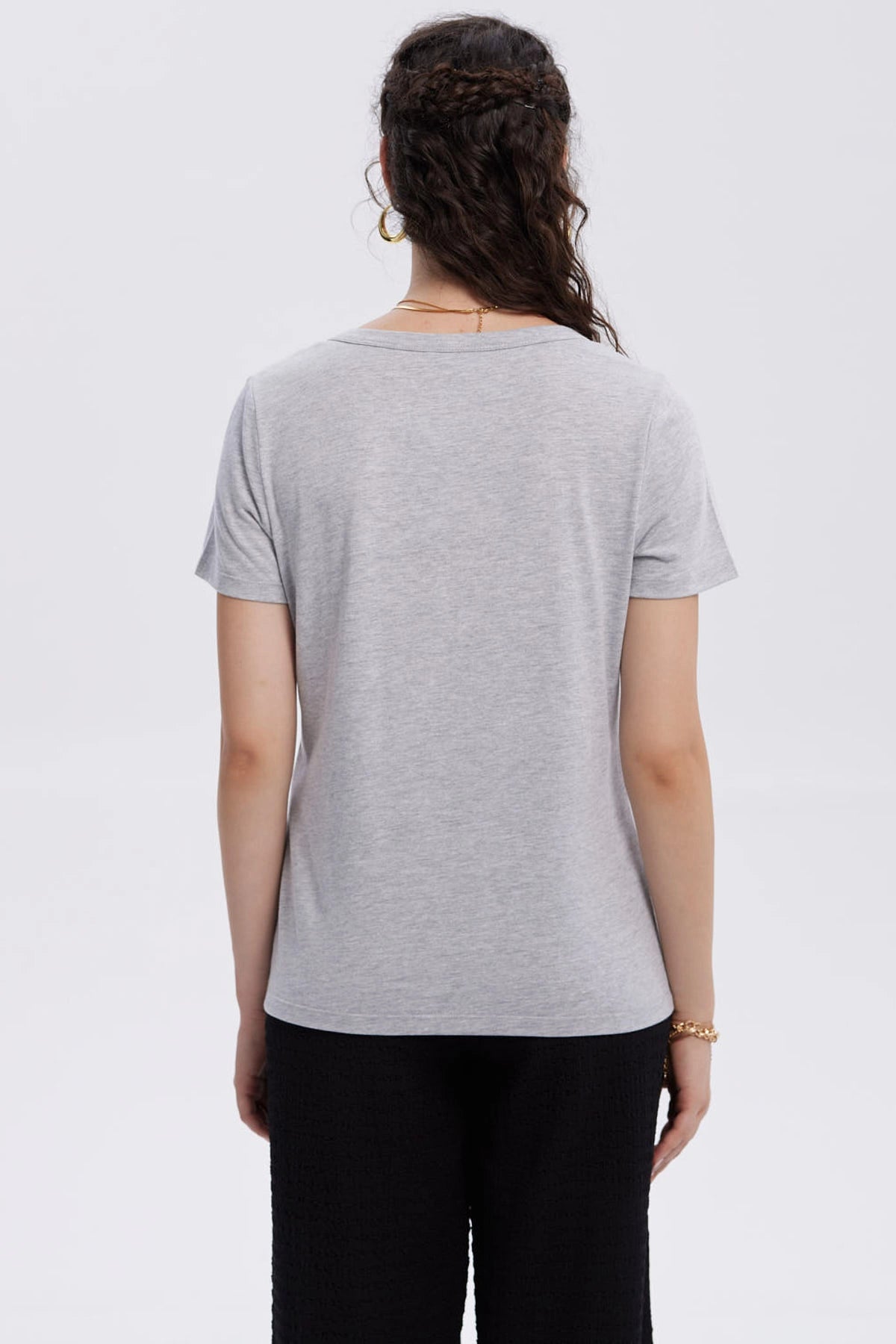 Polera Mujer Lisa Gris Melange