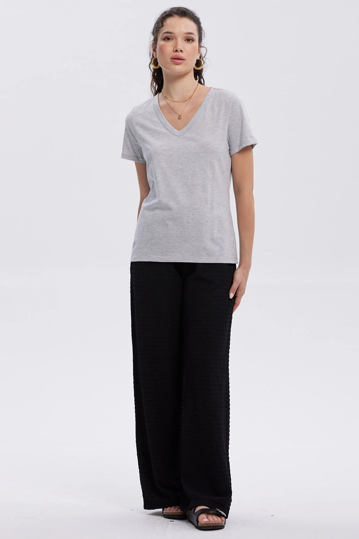 Polera Mujer Lisa Gris Melange