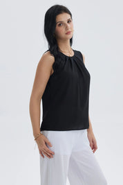 Blusa Mujer Lisa Pliegues Negro