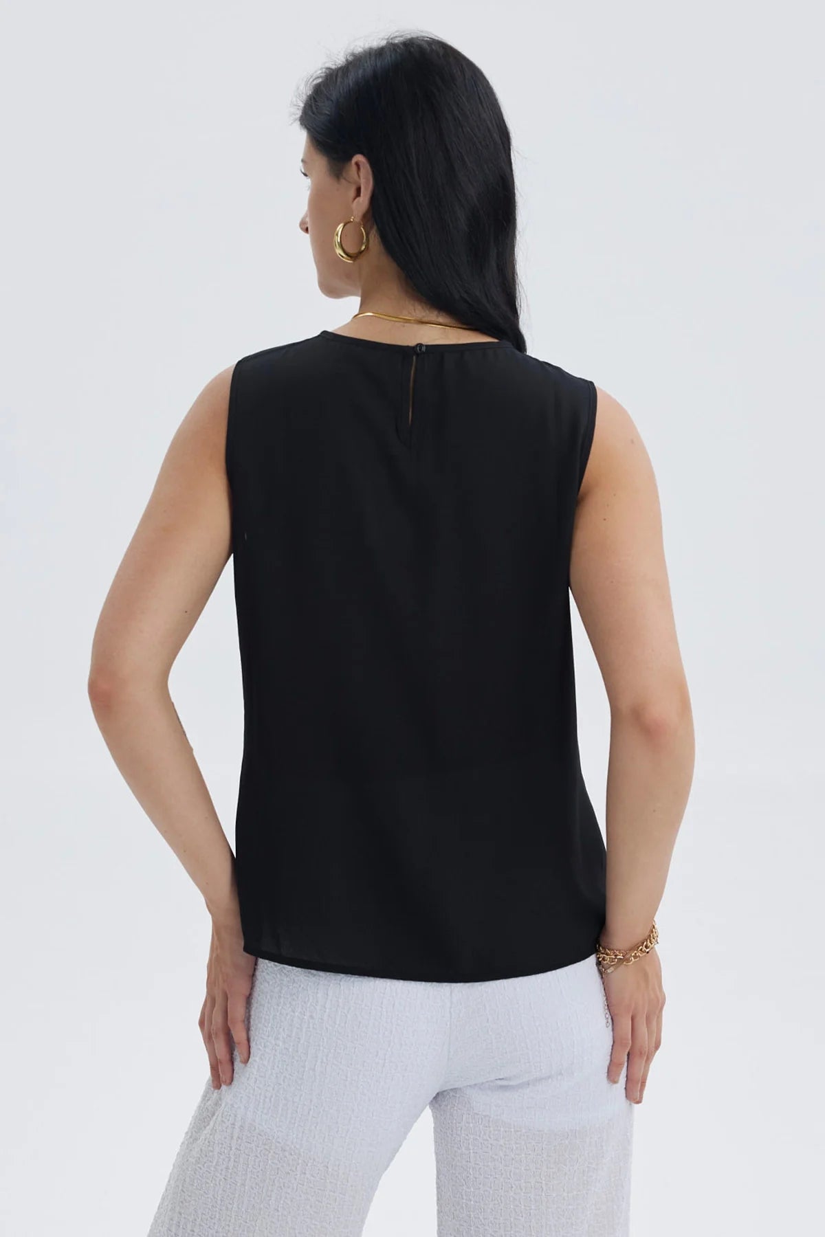 Blusa Mujer Lisa Pliegues Negro