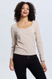 Polera mujer escote cuadrado beige manga larga