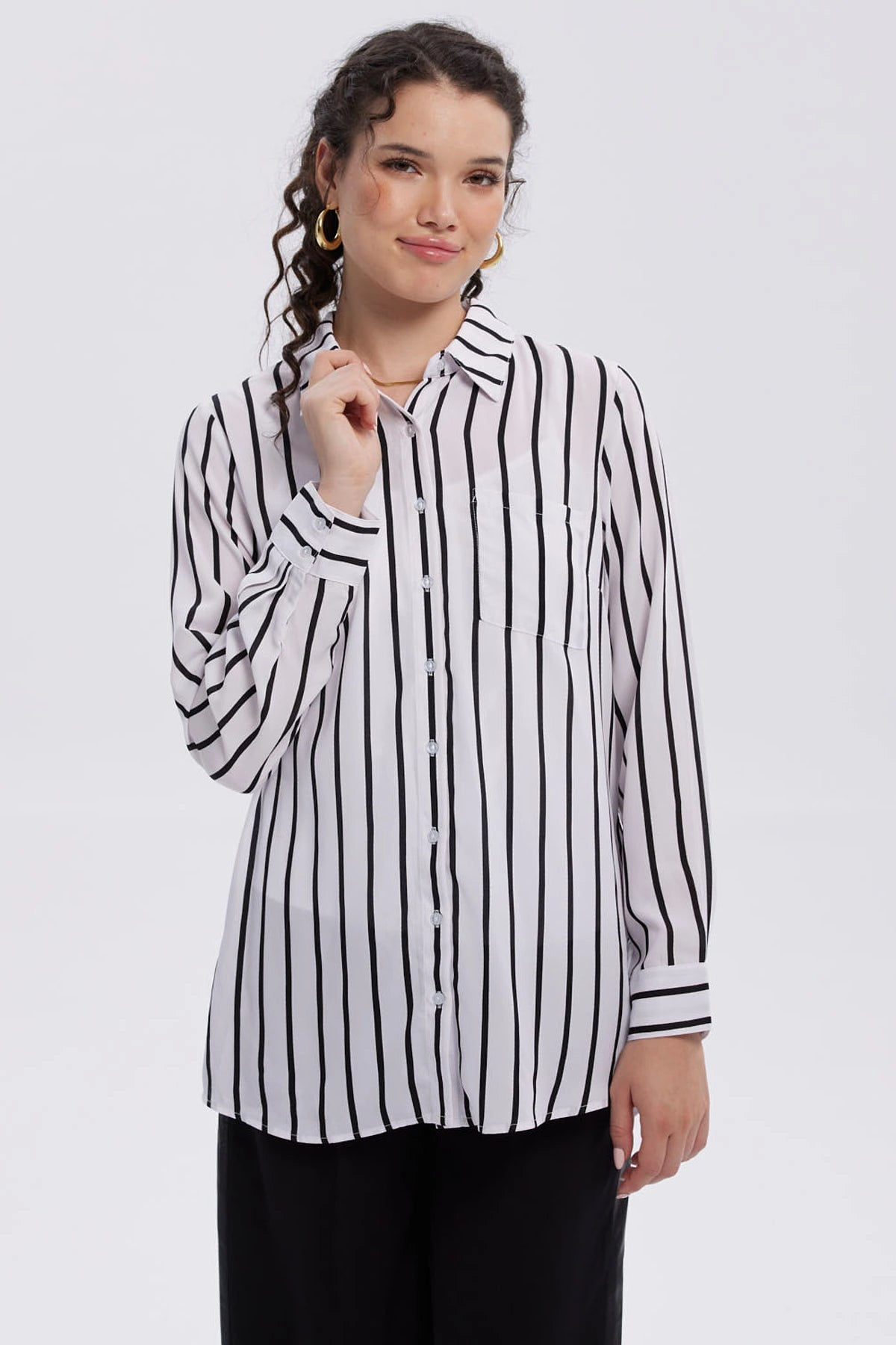 Blusa Mujer Abotonada Blanco Negro – Fashion´s Park