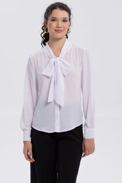 Blusa Mujer Abotonada Lisa Aplicación Blanco