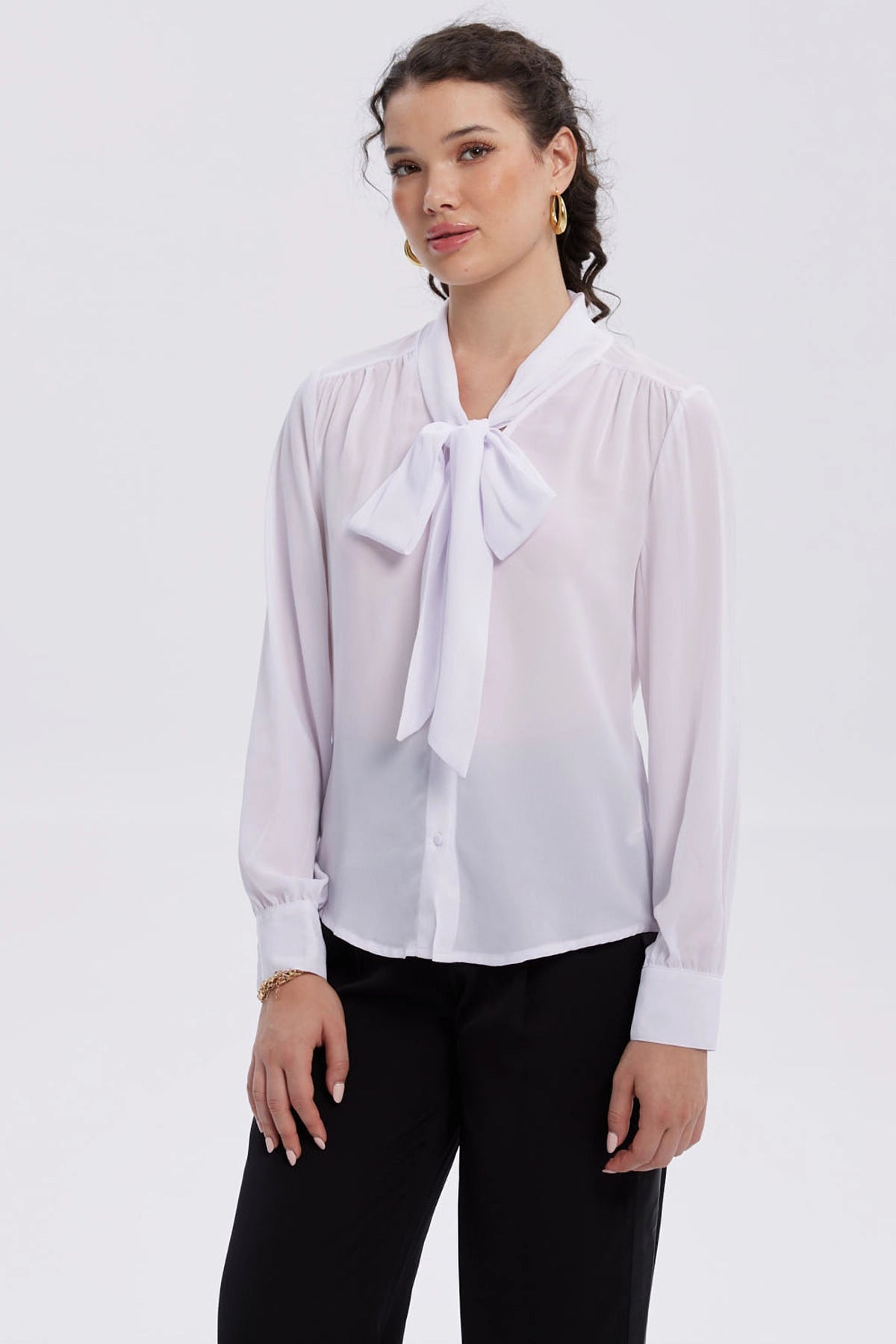 Blusa Mujer Abotonada Lisa Aplicación Blanco