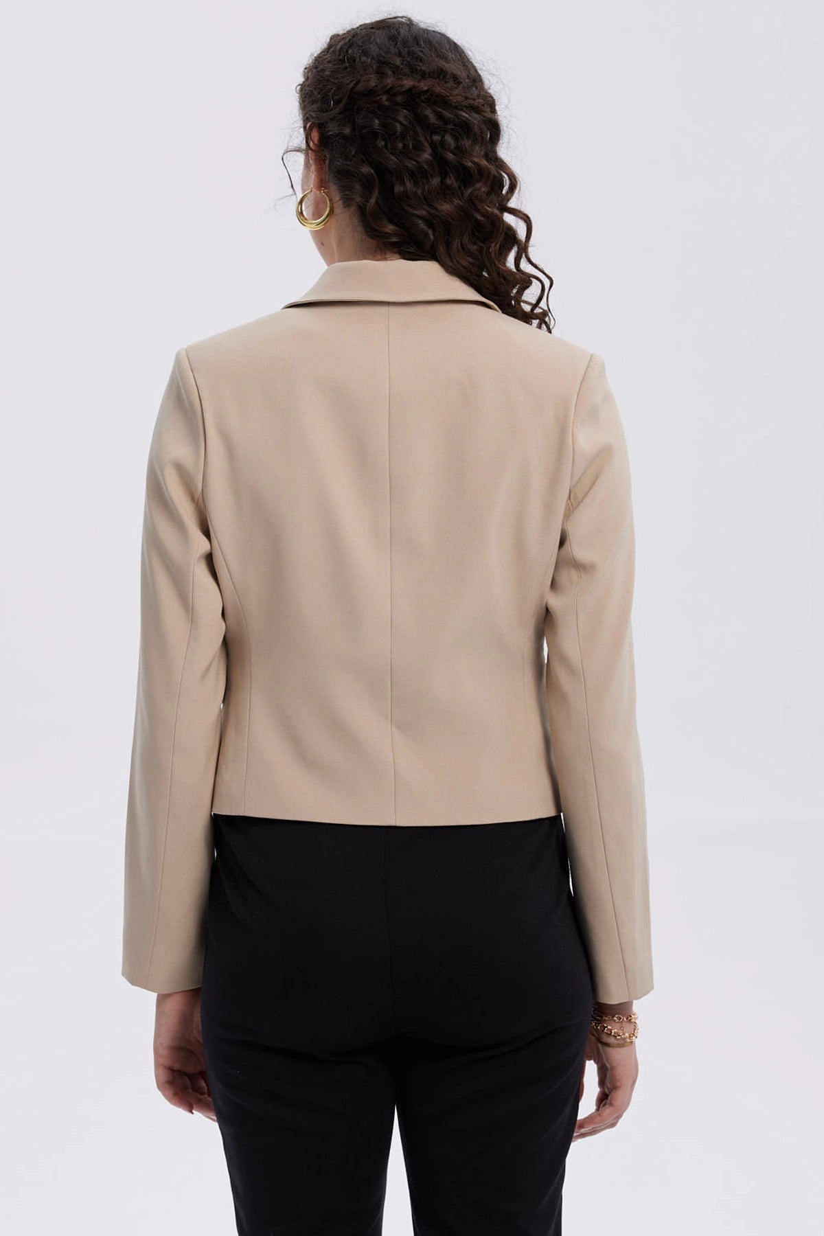 Blazer Mujer Botón Bolsillos Beige