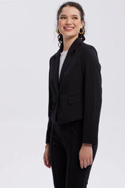 Blazer Mujer Botón Bolsillos Negro