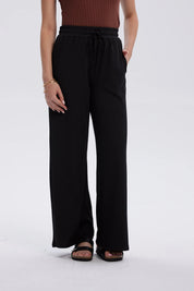 Pantalón Mujer Rib Palazzo Liso Pretina Negro