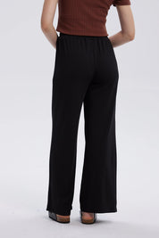 Pantalón Mujer Rib Palazzo Liso Pretina Negro