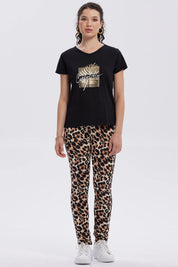 Polera Mujer Print Aplicación Folia Negro