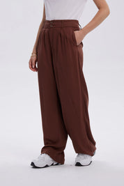 Pantalón Mujer Palazzo Liso Café Oscuro