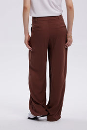 Pantalón Mujer Palazzo Liso Café Oscuro