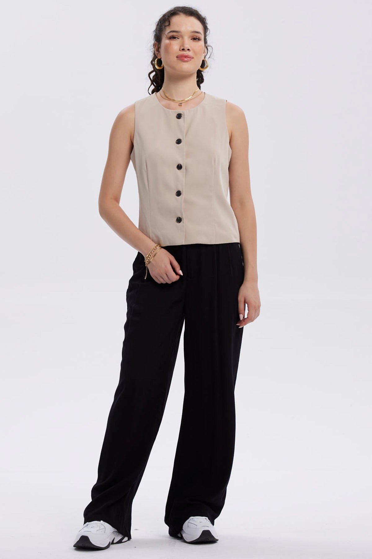 Pantalón Mujer Palazzo Liso Negro