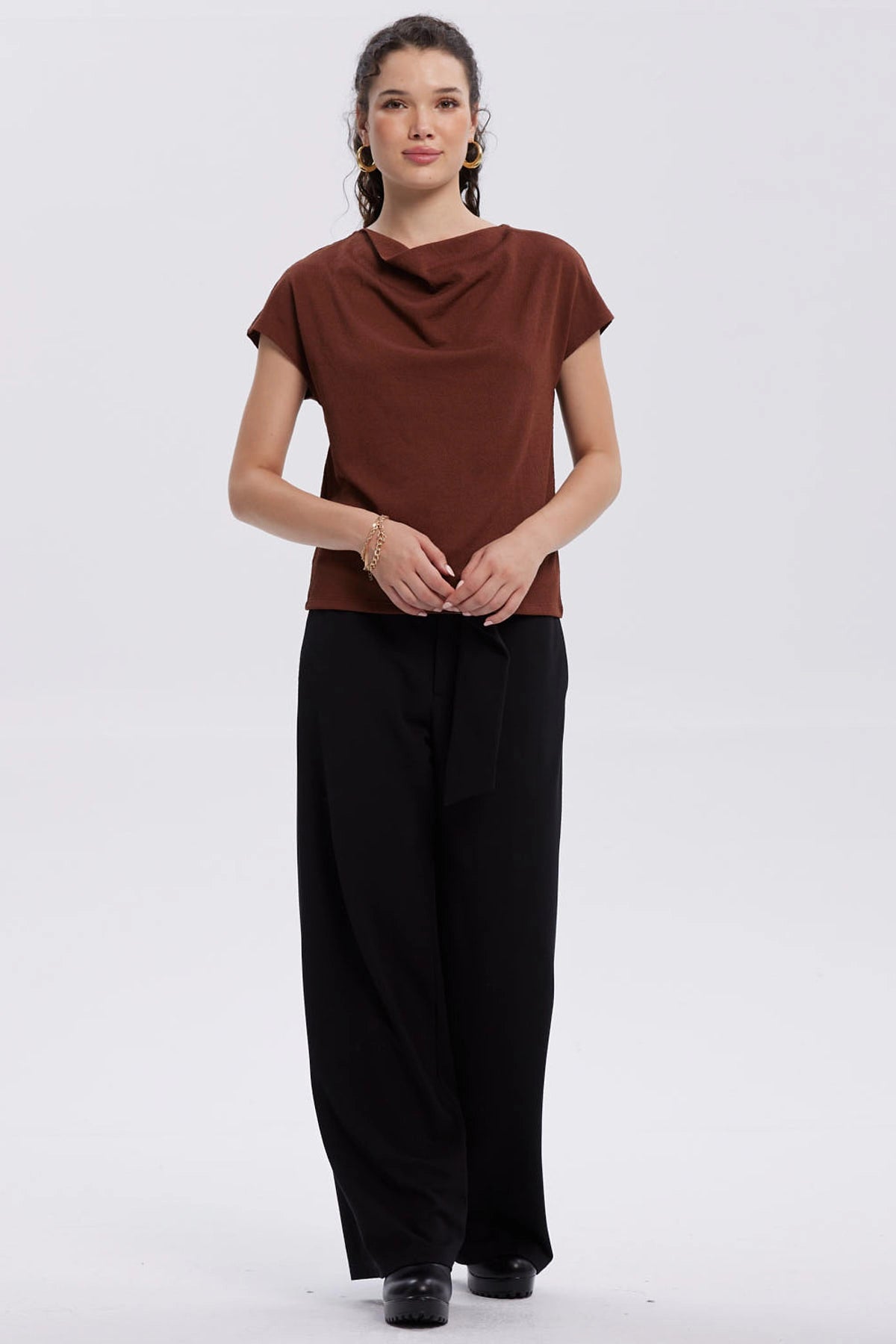 Polera Mujer Con Textura Café Oscuro