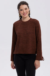 Sweater Mujer Mangas Café Oscuro