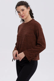 Sweater Mujer Mangas Café Oscuro