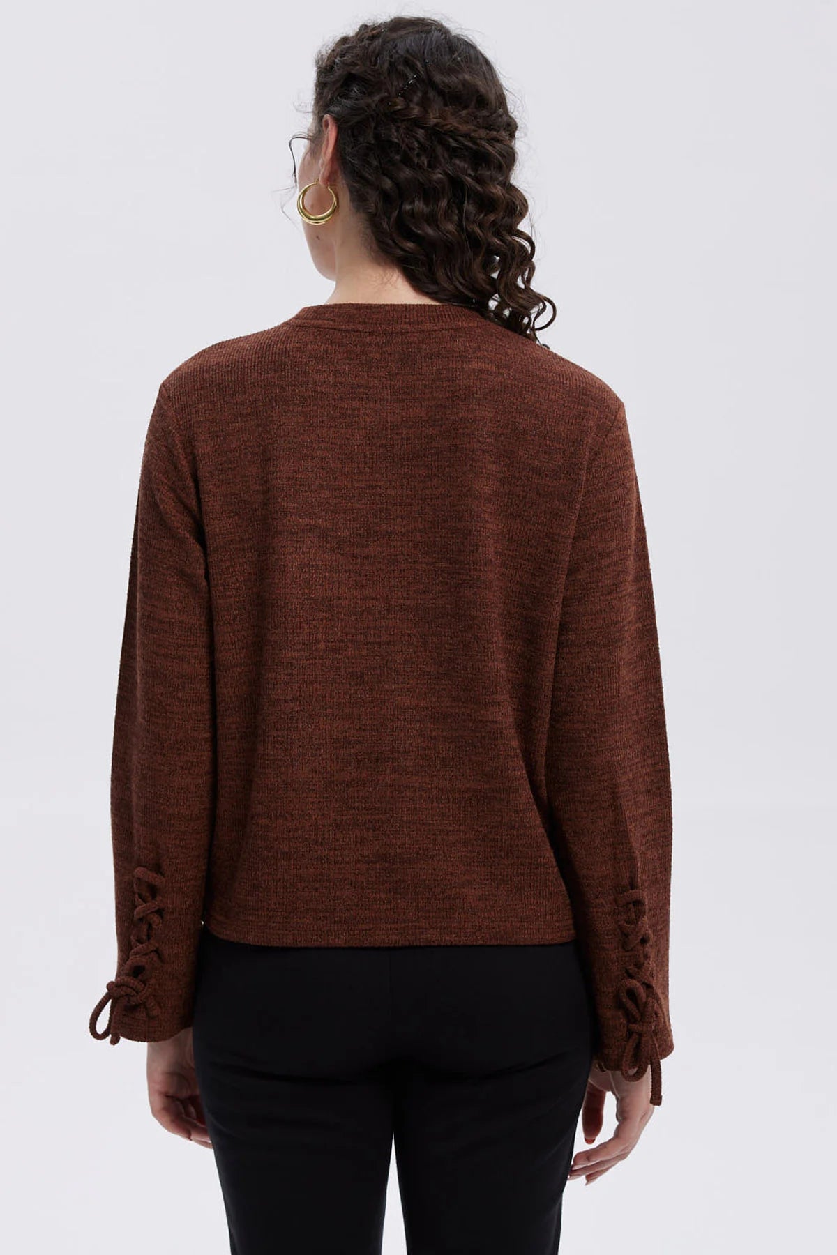 Sweater Mujer Mangas Café Oscuro