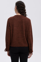 Sweater Mujer Mangas Café Oscuro