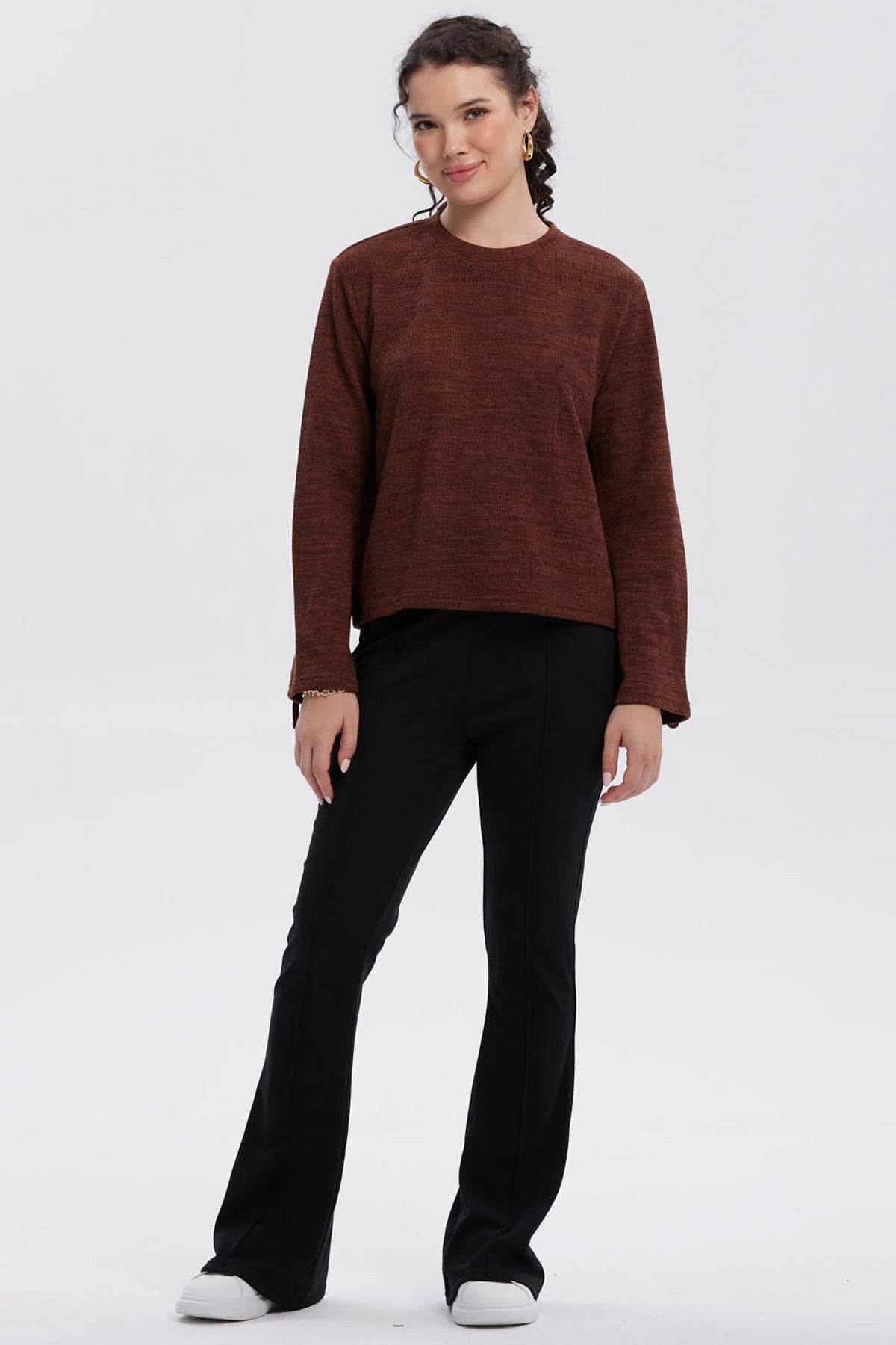 Sweater Mujer Mangas Café Oscuro