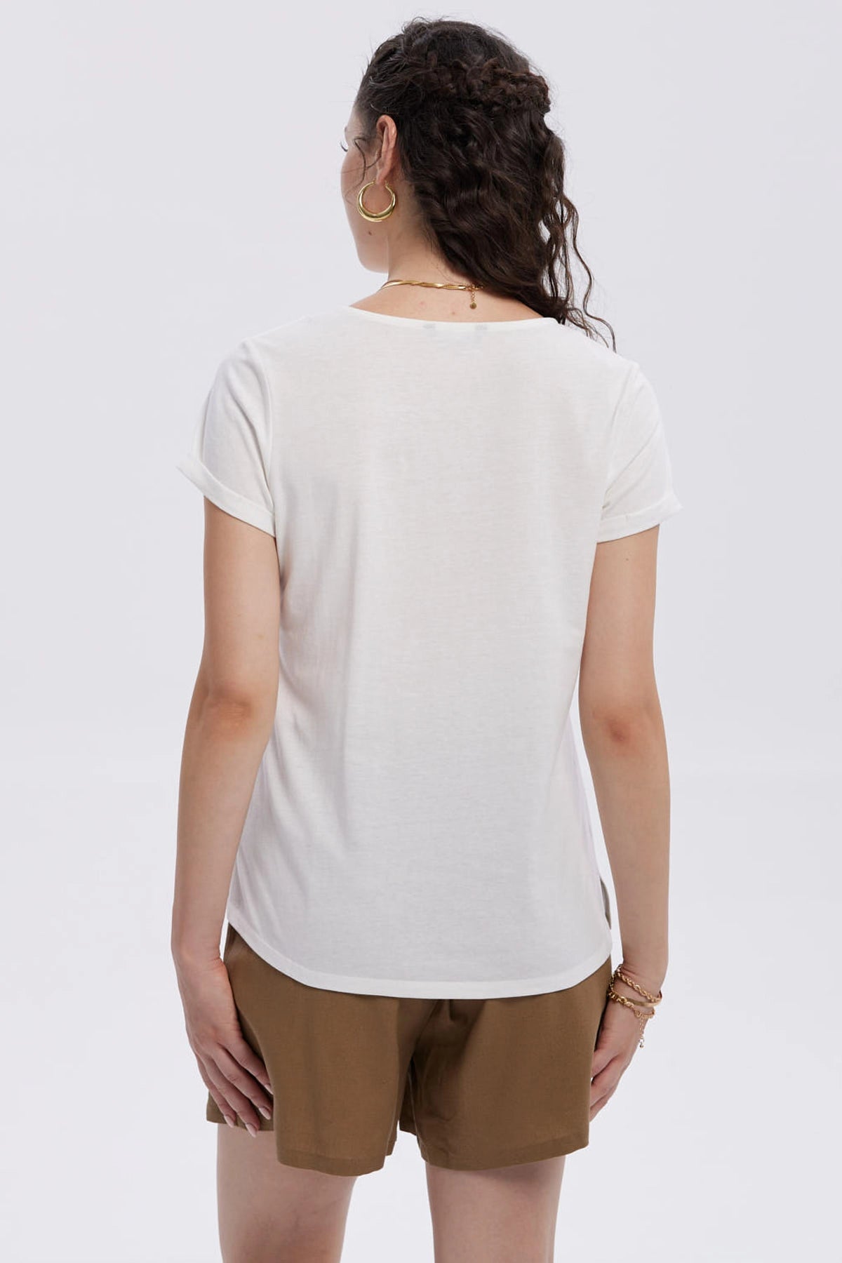 Polera Mujer Dobladillo Manga Crudo