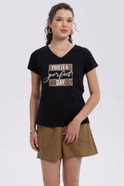 Polera Mujer Dobladillo Manga Negro