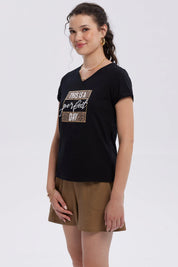 Polera Mujer Dobladillo Manga Negro