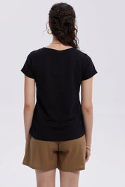 Polera Mujer Dobladillo Manga Negro