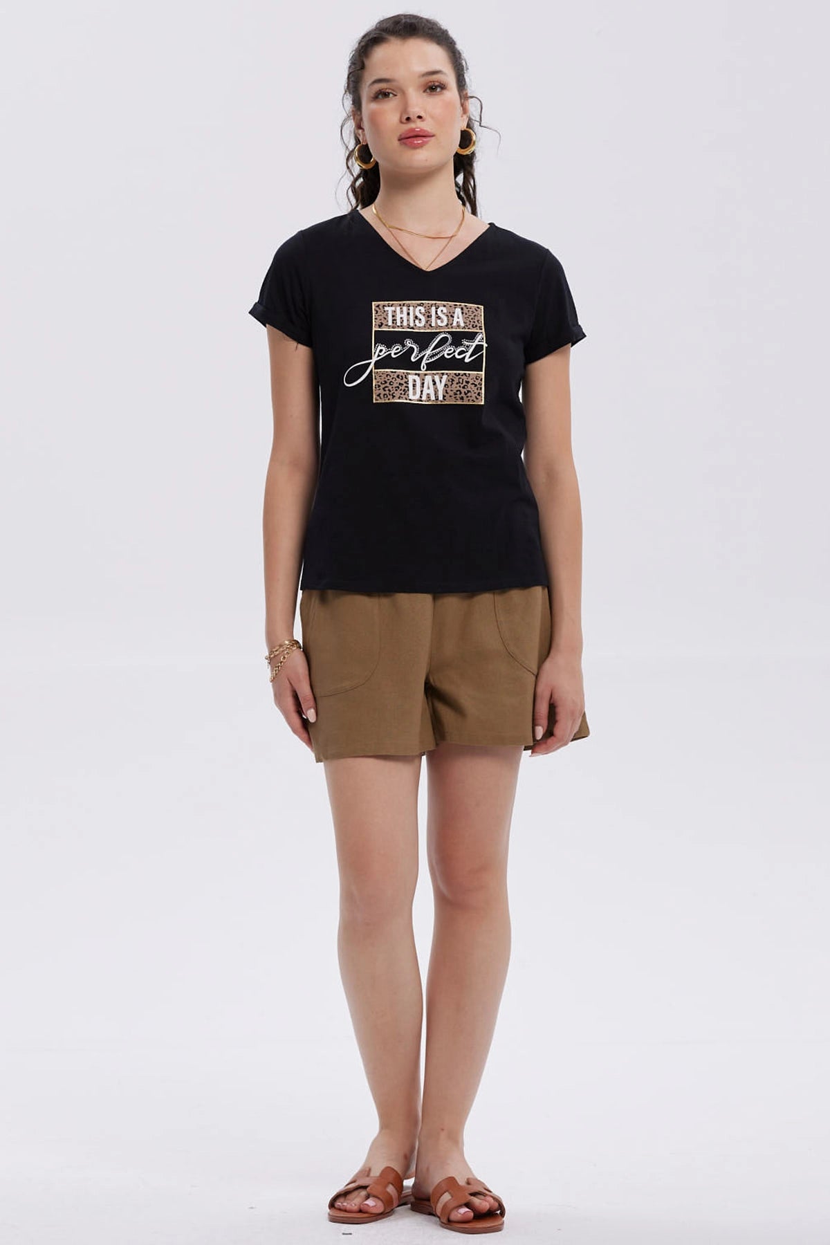 Polera Mujer Dobladillo Manga Negro