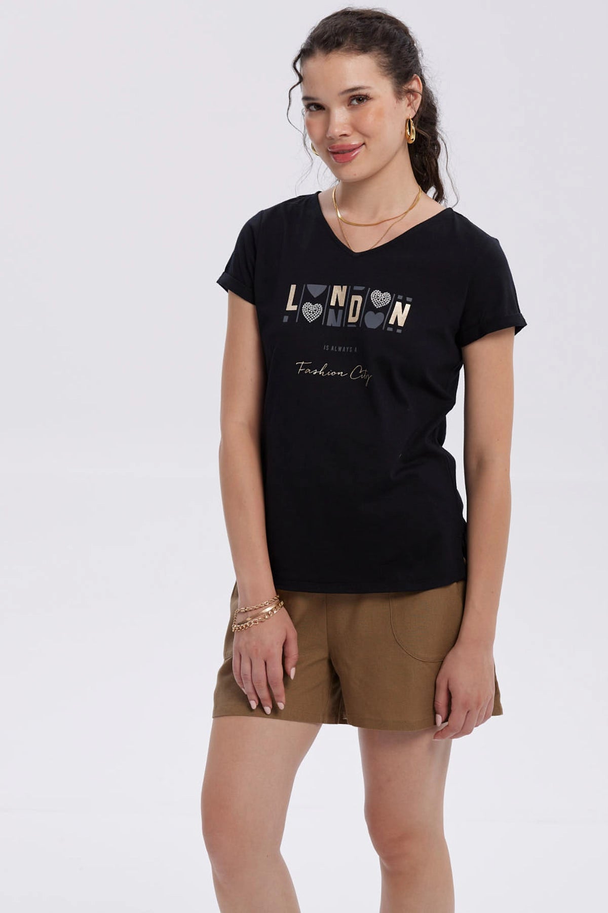 Polera Mujer Dobladillo Manga Negro