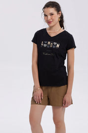 Polera Mujer Dobladillo Manga Negro