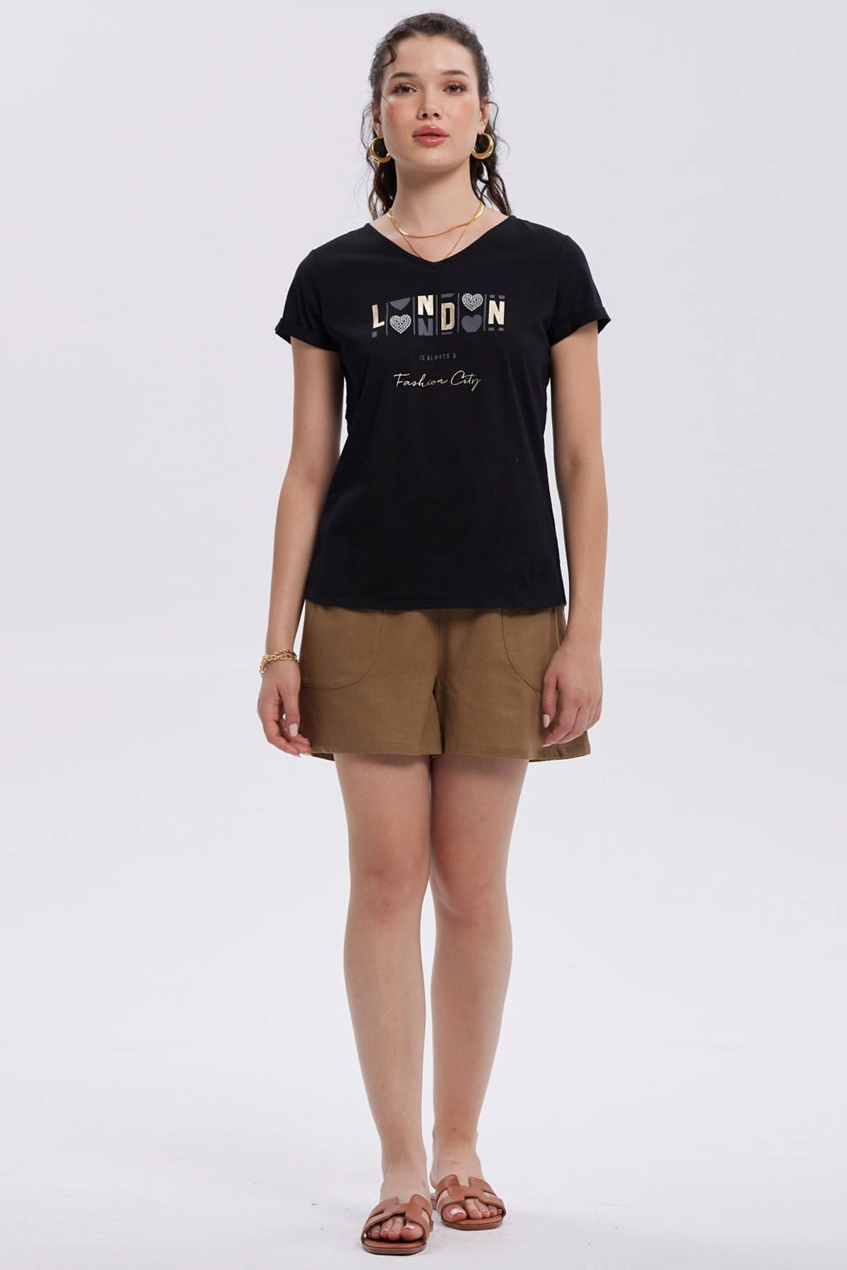 Polera Mujer Dobladillo Manga Negro