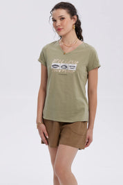 Polera Mujer Dobladillo Manga Verde Musgo