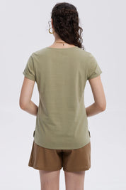 Polera Mujer Dobladillo Manga Verde Musgo