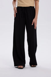 Pantalón Mujer Con Cordón Y Textura Negro