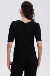 Polera Mujer Manga Globo Texturizada Negro