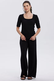 Polera Mujer Manga Globo Texturizada Negro