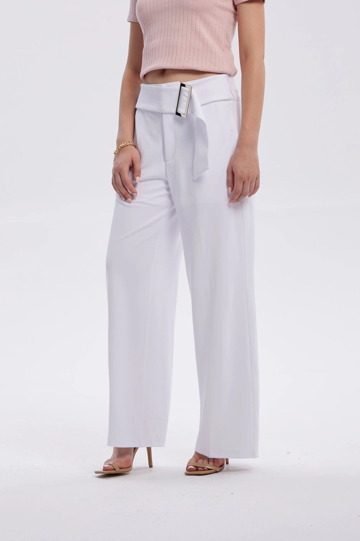 Pantalón Mujer Sastrero Con Cinturón Blanco