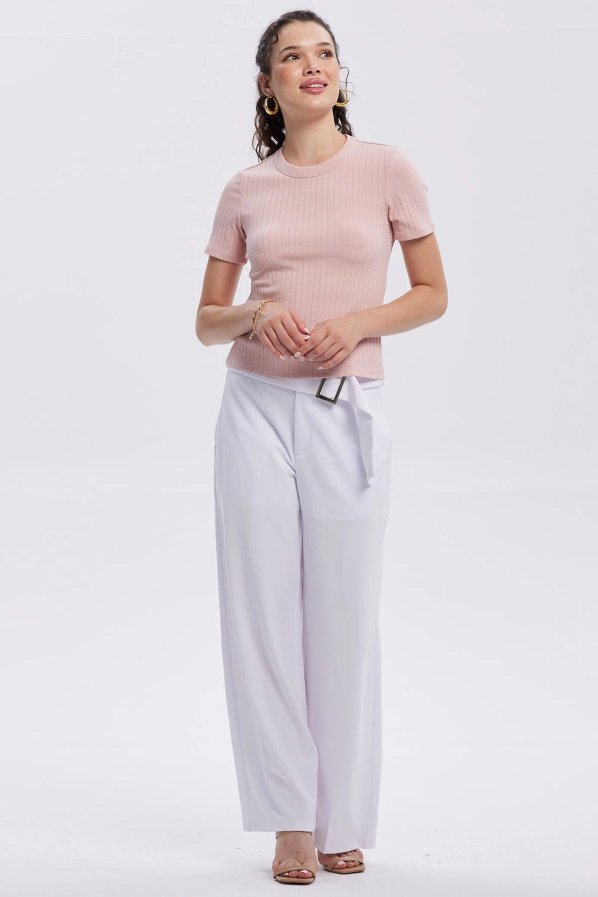 Pantalón Mujer Sastrero Con Cinturón Blanco