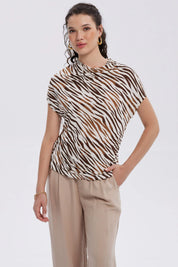 Polera Mujer Animal Print Beige