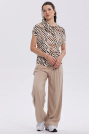 Polera Mujer Animal Print Beige